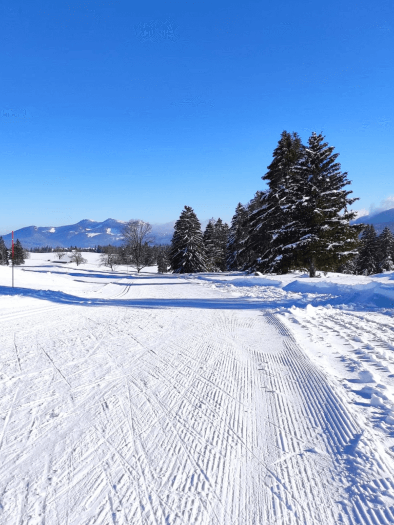 Paysage enneigé sur les pistes de ski de fond aux Hopitaux-Vieux